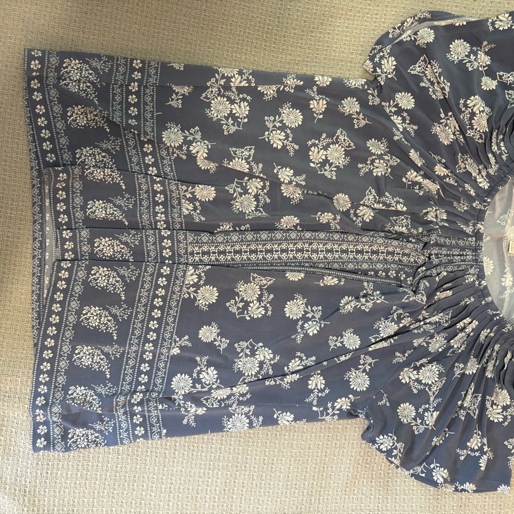Style & Co. Floral Print Blouse - Blue and White